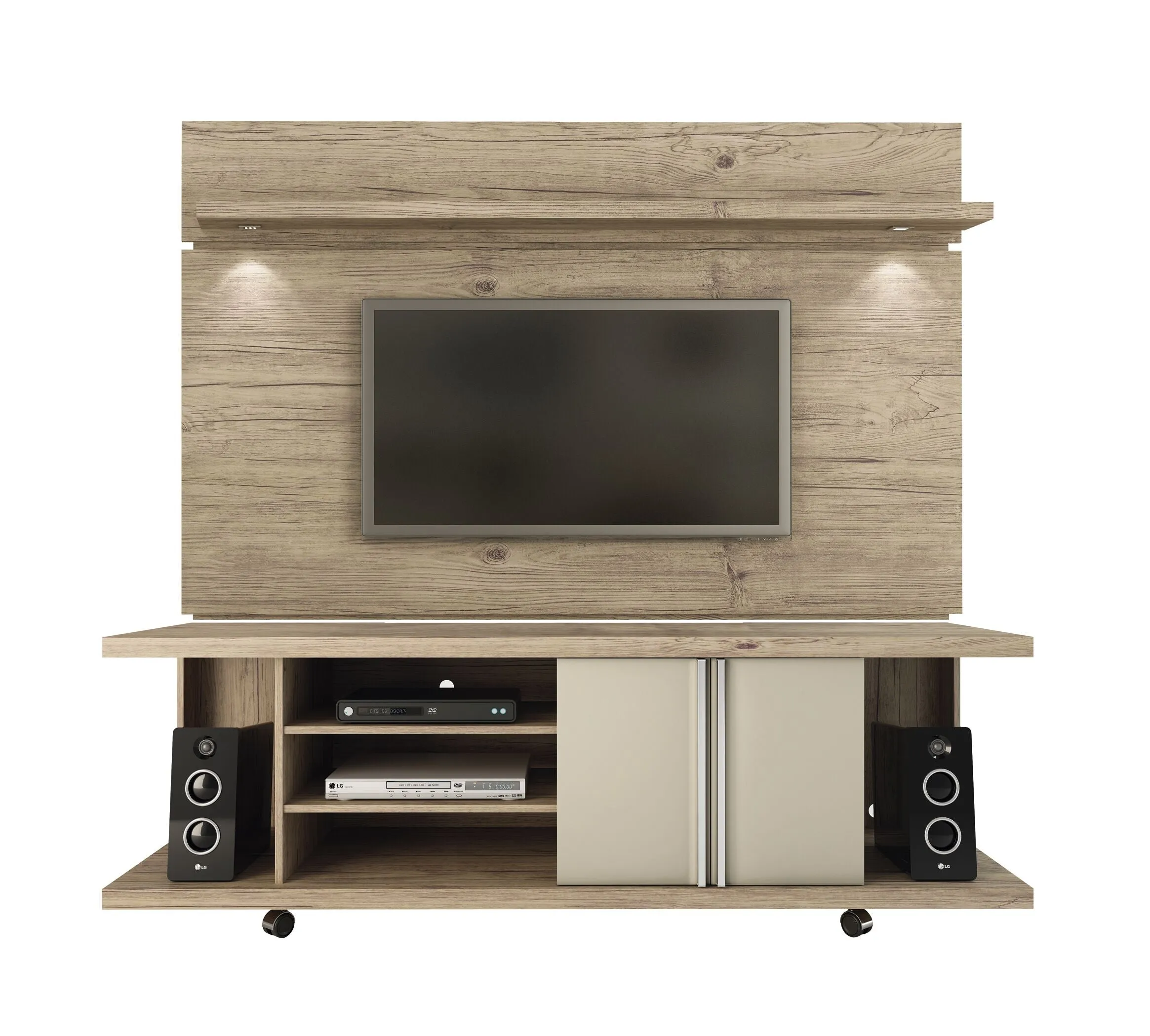 Carnegie TV Stand and Park 1.8 Floating Wall TV Panel with LED Lights in Nature and Nude