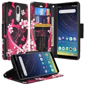 Coolpad Legacy Case, Coolpad Legacy Wallet Case, Wrist Strap Pu Leather Wallet Case [Kickstand] with ID & Credit Card Slots - Heart Butterflies