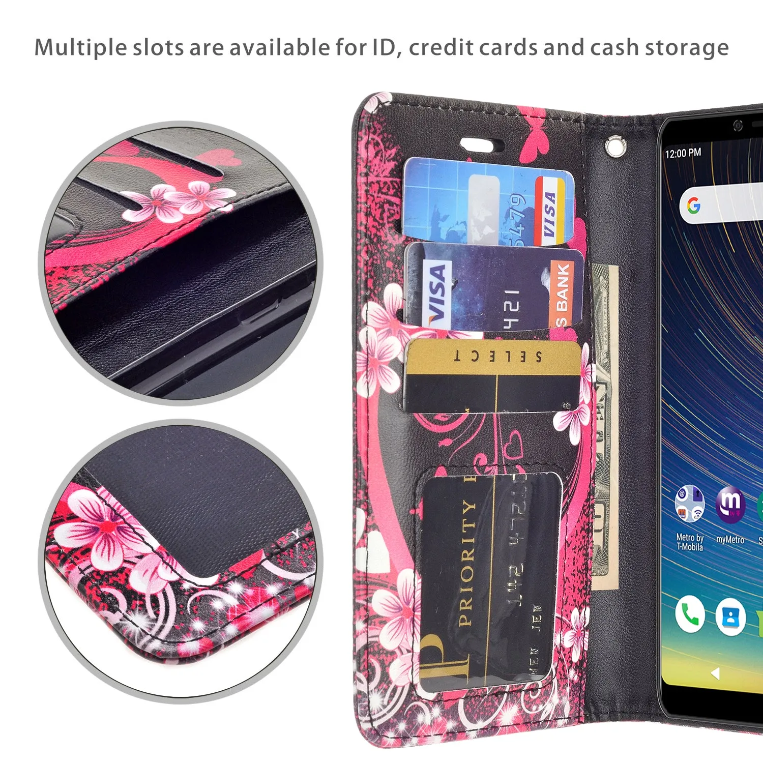 Coolpad Legacy Case, Coolpad Legacy Wallet Case, Wrist Strap Pu Leather Wallet Case [Kickstand] with ID & Credit Card Slots - Heart Butterflies