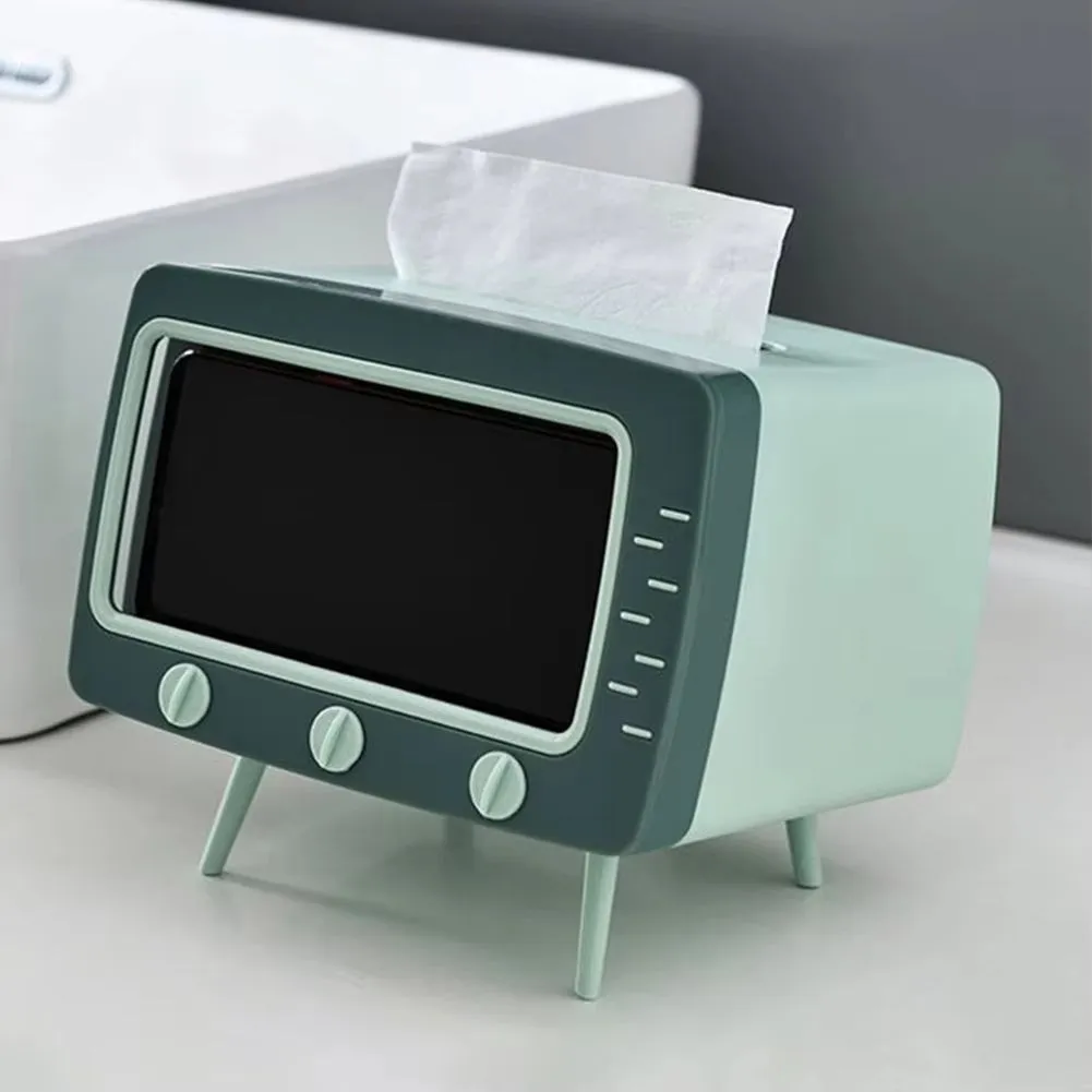 Creative Cartoon TV Shape Tissue Box Mobile Phone Holder Stand Home Living Room Office Toilet Tissue Box Kawaii Desktop Decor