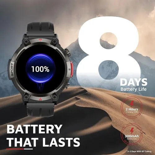 Cult Ranger XR1-1.43" AMOLED Display,Outdoor Rugged Smartwatch for Men, Bluetooth Calling, 8 Days Battery, Continous Heart Rate,100  Sports Mode, Live Cricket Score, Built-in Flashlight, Free Strap