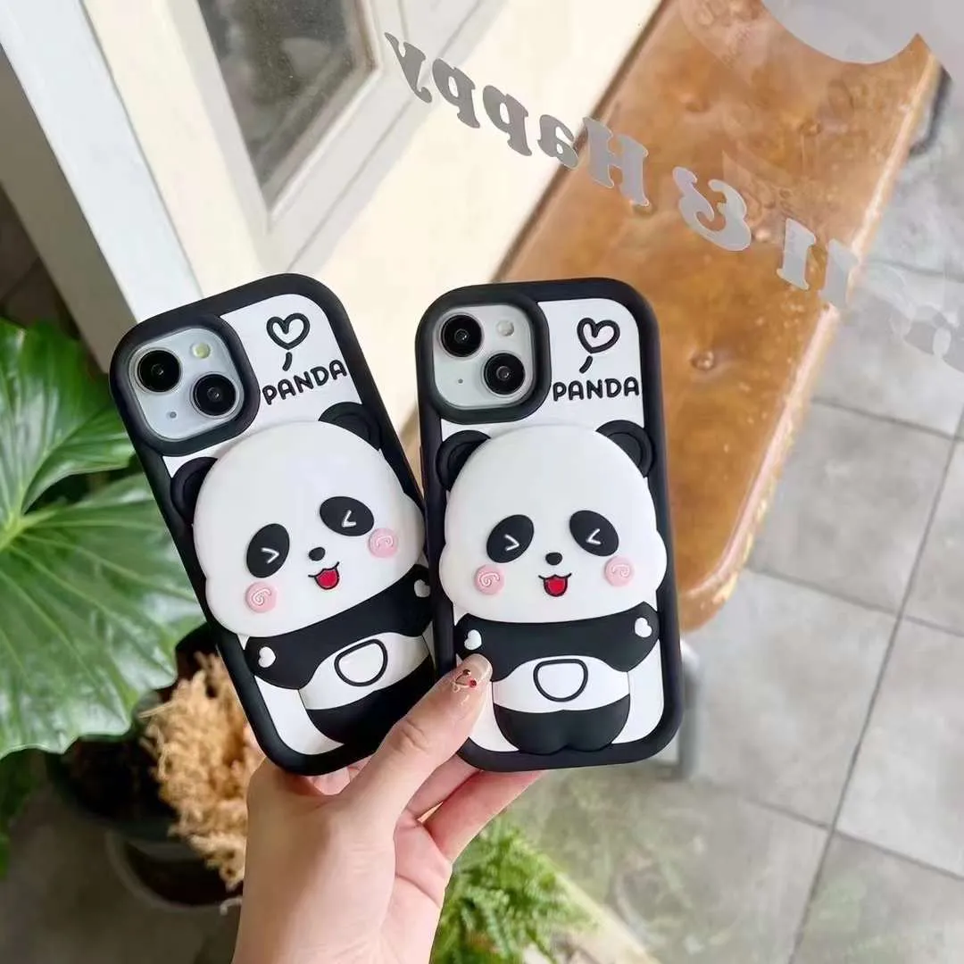 Cute Panda With Mirror Stand Silicon Phone Case For iPhone 11 Pro Max