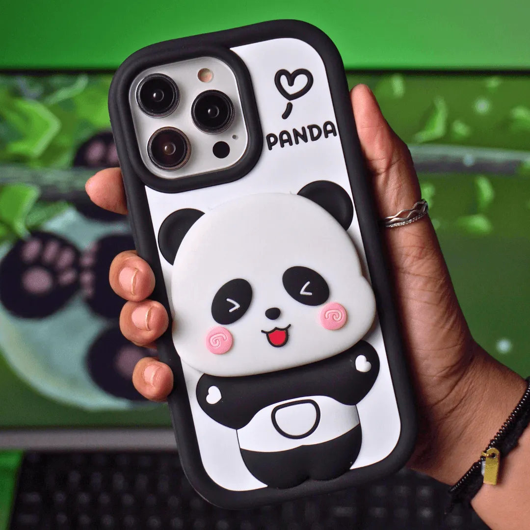 Cute Panda With Mirror Stand Silicon Phone Case For iPhone 11 Pro Max