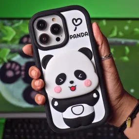 Cute Panda With Mirror Stand Silicon Phone Case For iPhone 14 Pro