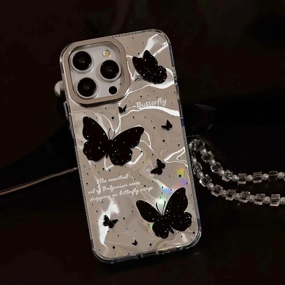 Cute Phone Cases for iPhone 15, 14, 13, 12 Pro Max, and Plus models - Butterfly Pattern With 3D Bow Bracelet - TSP341