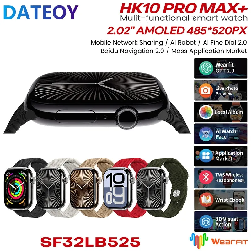 DATEOY HK10 Pro Max  Smartwatch – 2.02" AMOLED Display, 2GB, Ntework, Chatgpt AI Robot, Local Music TWS Connection, Gravity sensor UI, Health Monitoring, AI Features