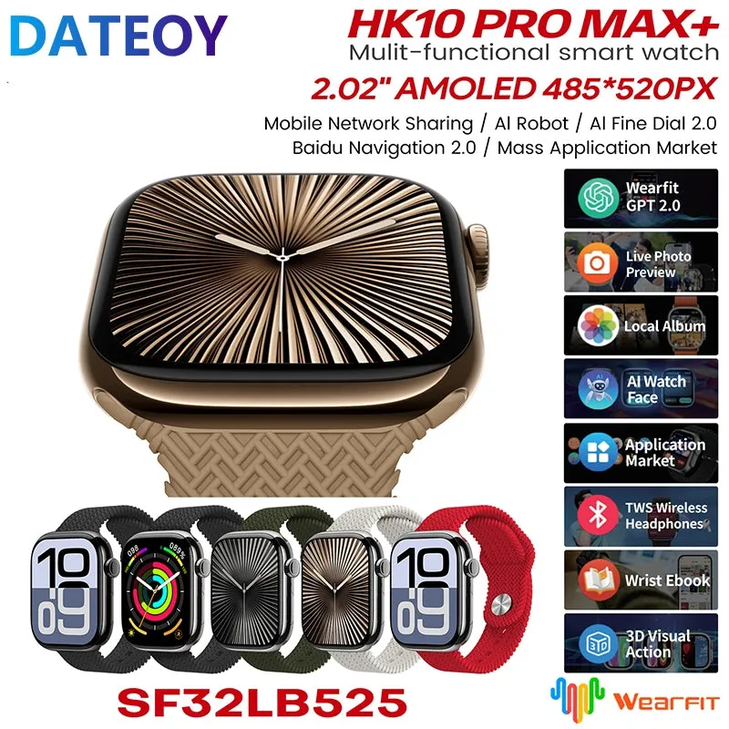 DATEOY HK10 Pro Max  Smartwatch – 2.02" AMOLED Display, 2GB, Ntework, Chatgpt AI Robot, Local Music TWS Connection, Gravity sensor UI, Health Monitoring, AI Features