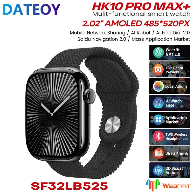 DATEOY HK10 Pro Max  Smartwatch – 2.02" AMOLED Display, 2GB, Ntework, Chatgpt AI Robot, Local Music TWS Connection, Gravity sensor UI, Health Monitoring, AI Features