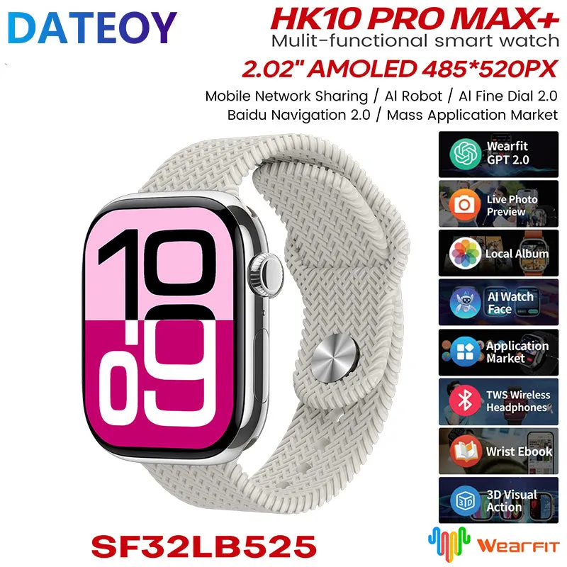 DATEOY HK10 Pro Max  Smartwatch – 2.02" AMOLED Display, 2GB, Ntework, Chatgpt AI Robot, Local Music TWS Connection, Gravity sensor UI, Health Monitoring, AI Features