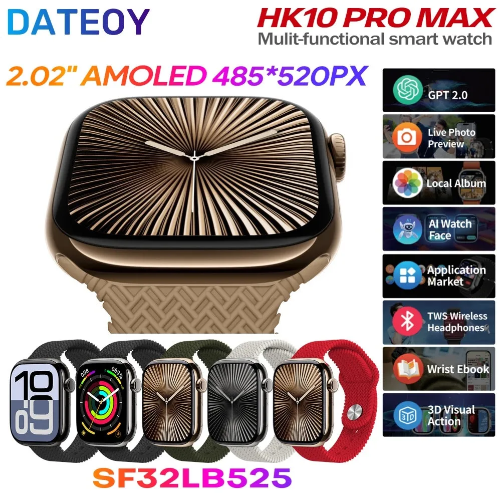 DATEOY HK10 Pro Max Smartwatch – 2.02" AMOLED Display, Chatgpt, Local Music TWS Connection, Gravity sensor UI, Health Monitoring, AI Features