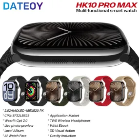 DATEOY HK10 Pro Max Smartwatch – 2.02" AMOLED Display, Chatgpt, Local Music TWS Connection, Gravity sensor UI, Health Monitoring, AI Features