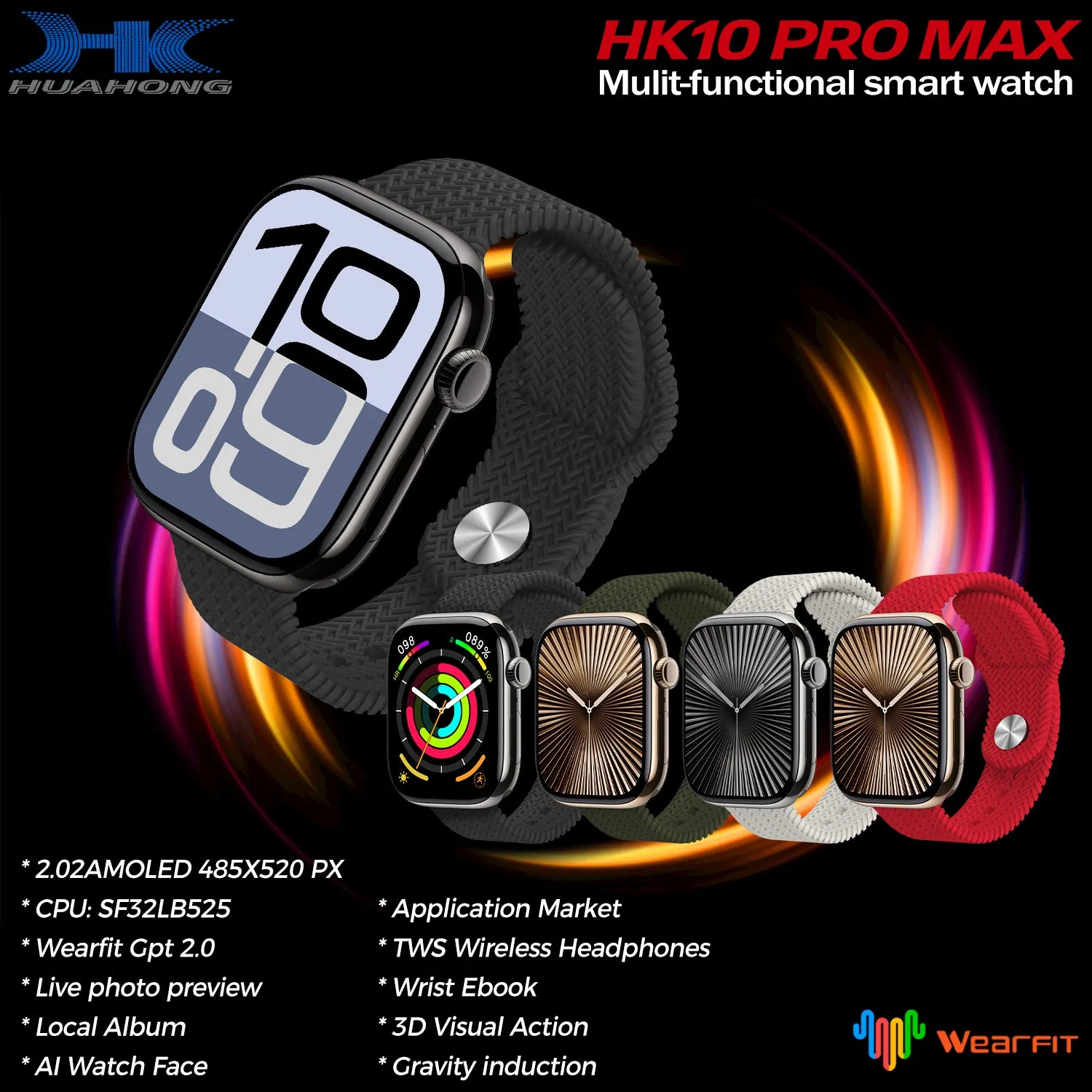 DATEOY HK10 Pro Max Smartwatch – 2.02" AMOLED Display, Chatgpt, Local Music TWS Connection, Gravity sensor UI, Health Monitoring, AI Features