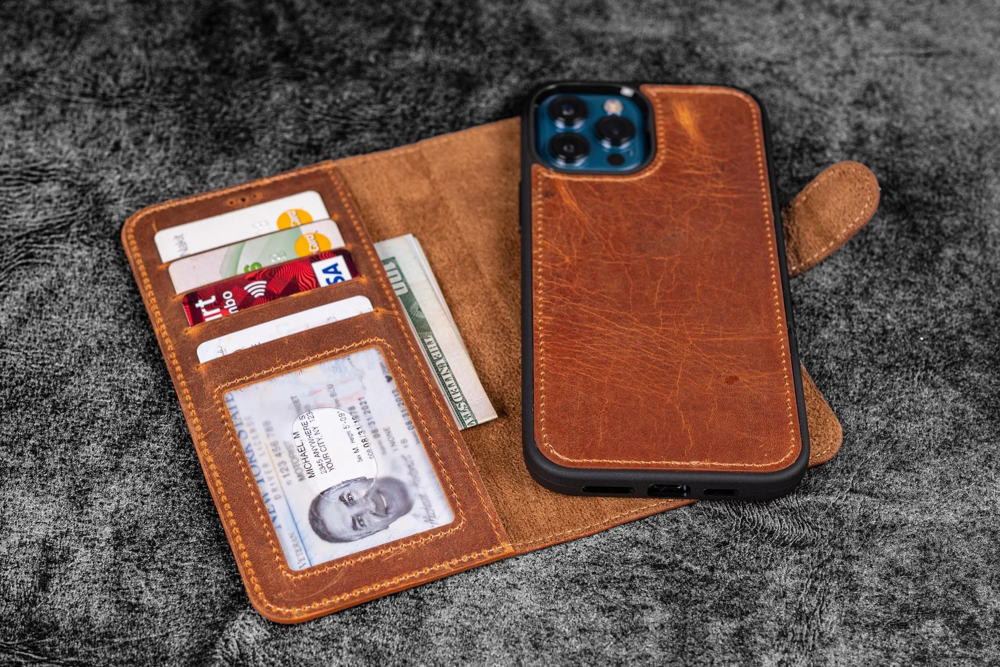 Detachable iPhone 13 Mini Leather Wallet Case