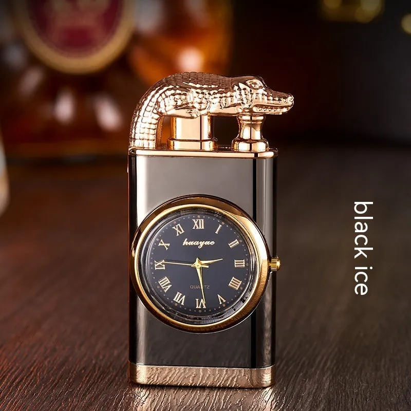 Double Fire Lighter With Quartz Watch Metal Inflatable Windproof Blue