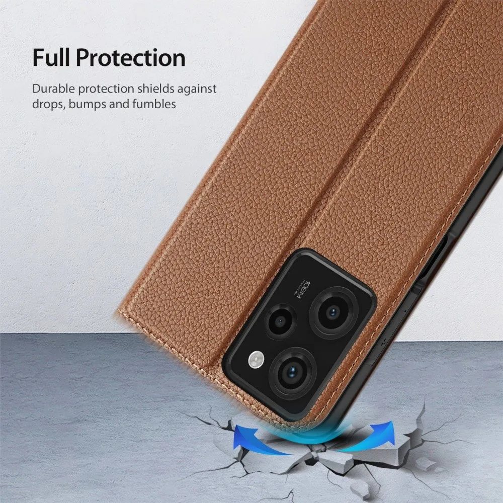 DUX DUCIS Skin X2 Tough Rugged Flip Wallet Case for Xiaomi Redmi Note 12 Pro 5G / Poco X5 Pro 5G - Brown