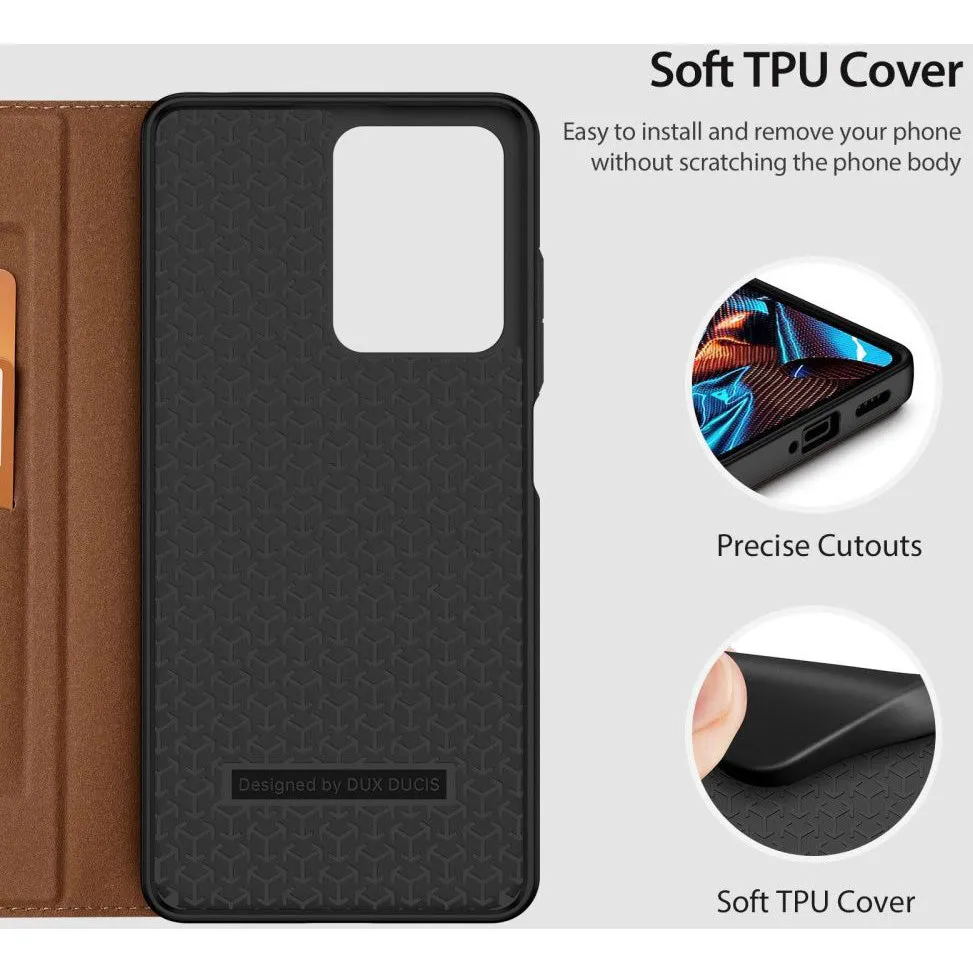 DUX DUCIS Skin X2 Tough Rugged Flip Wallet Case for Xiaomi Redmi Note 12 Pro 5G / Poco X5 Pro 5G - Brown