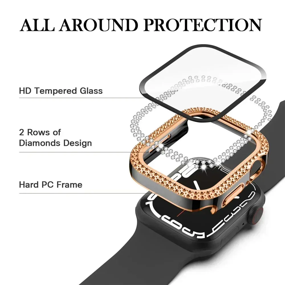 Entronix Apple Watch Series 9/8/7, 45mm Case - Built-In Screen Protector & Rhinestone Diamonds,