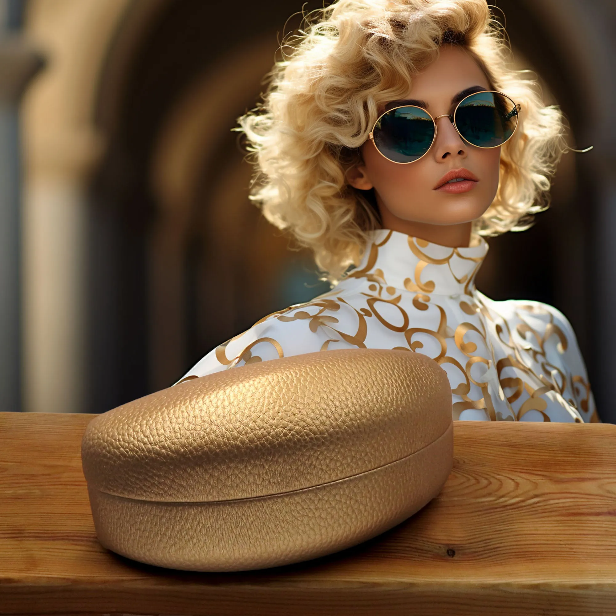 Extra Large Sunglasses Case for Curved Frames - Women Eyeglass Case with Pouch & Cloth  (AS179 Gold)