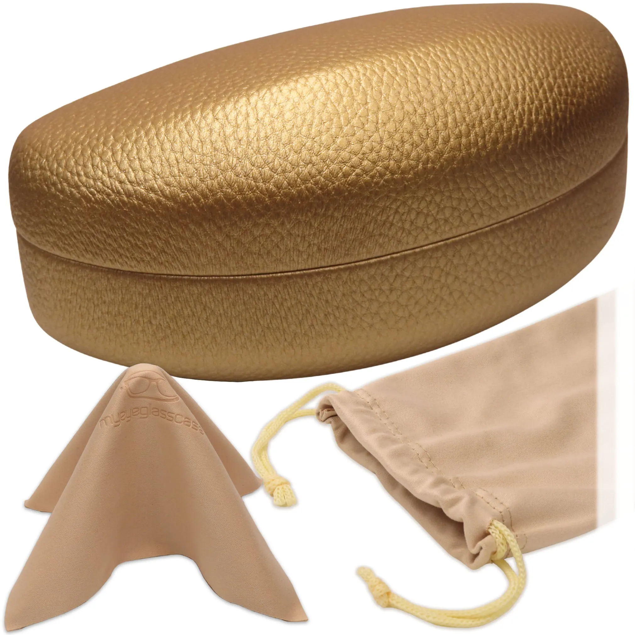 Extra Large Sunglasses Case for Curved Frames - Women Eyeglass Case with Pouch & Cloth  (AS179 Gold)