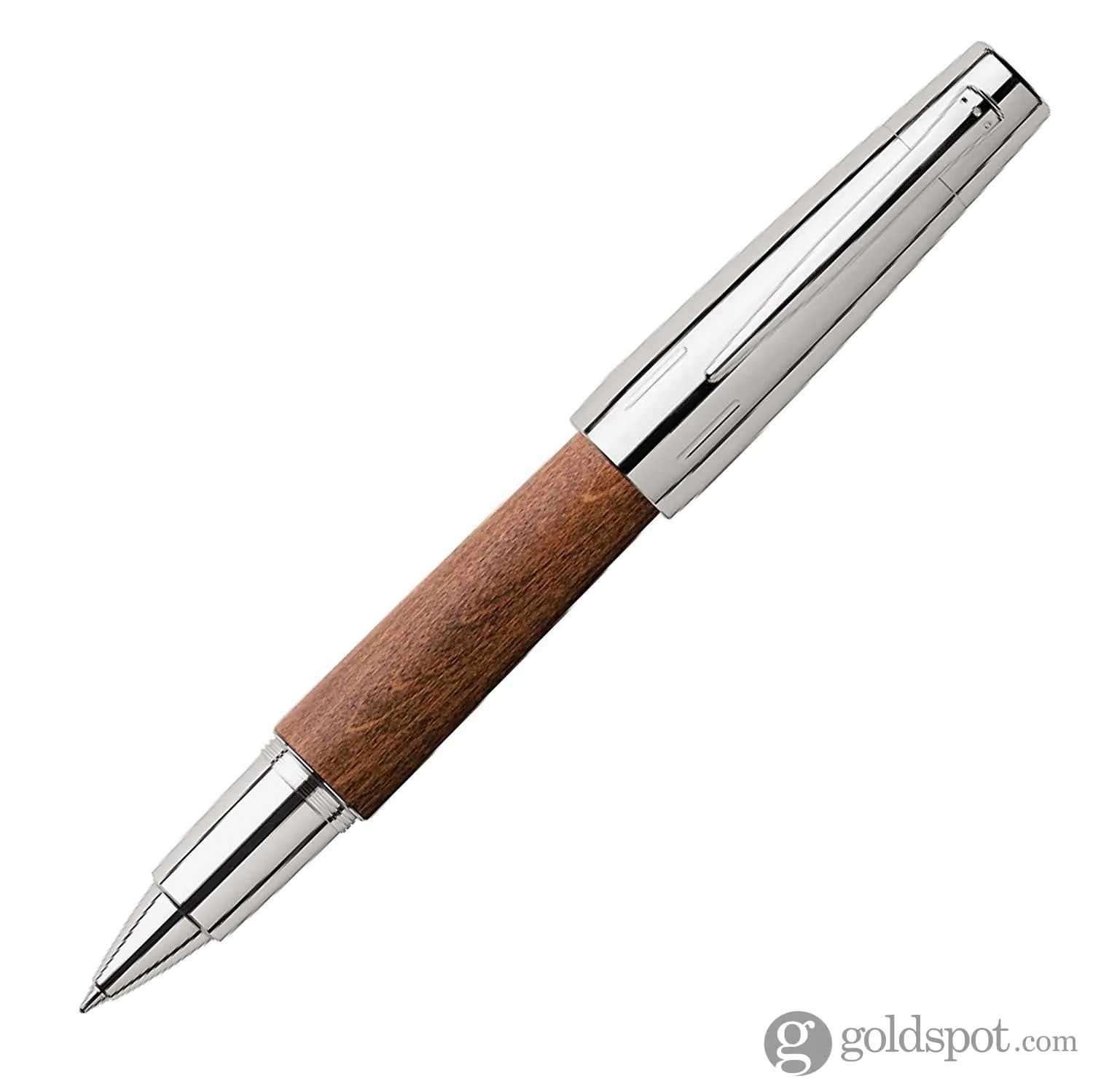 Faber-Castell E-Motion Rollerball Pen in Wood & Chrome Brown