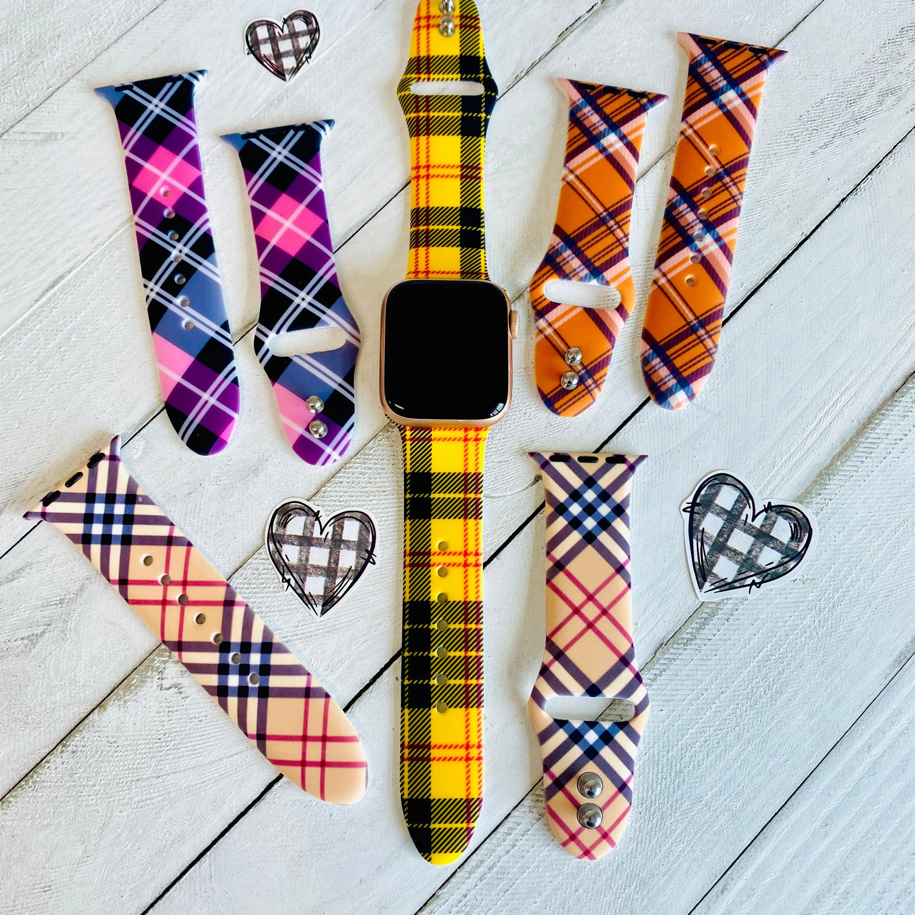 Fancy Plaid Print Silicone Band For Apple Watch Multiple Colors Available