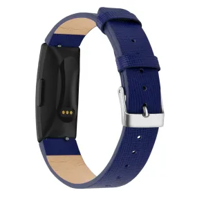 Fitbit Inspire / Inspire HR square pattern genuine leather watch strap - Blue / Size: S