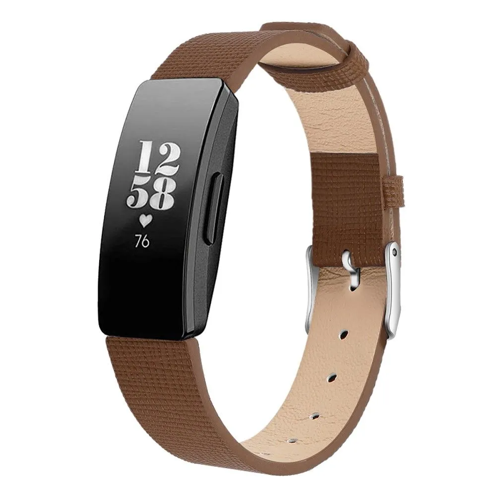 Fitbit Inspire / Inspire HR square pattern genuine leather watch strap - Brown / Size: L