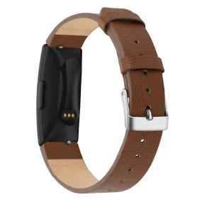 Fitbit Inspire / Inspire HR square pattern genuine leather watch strap - Brown / Size: L