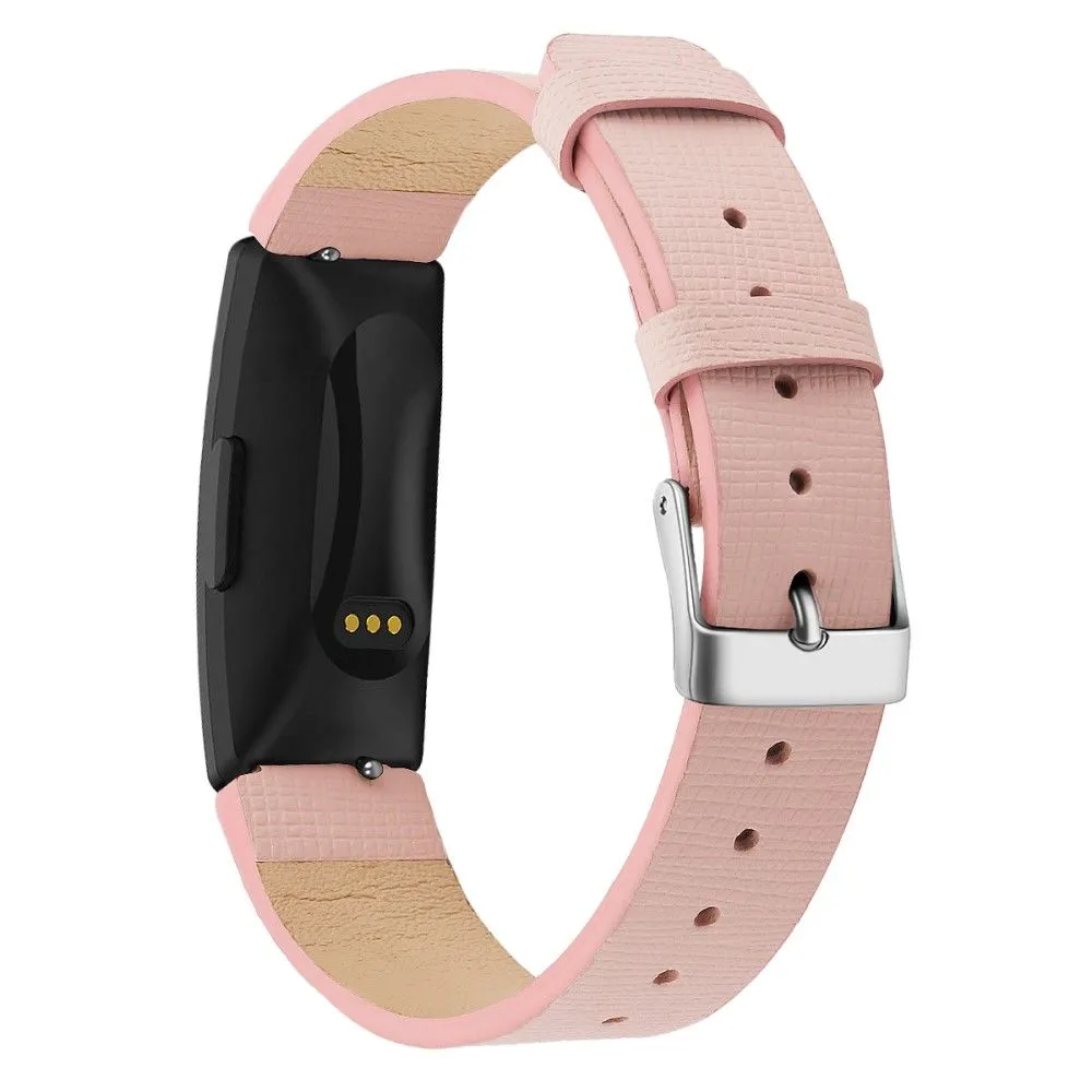 Fitbit Inspire / Inspire HR square pattern genuine leather watch strap - Pink / Size: S