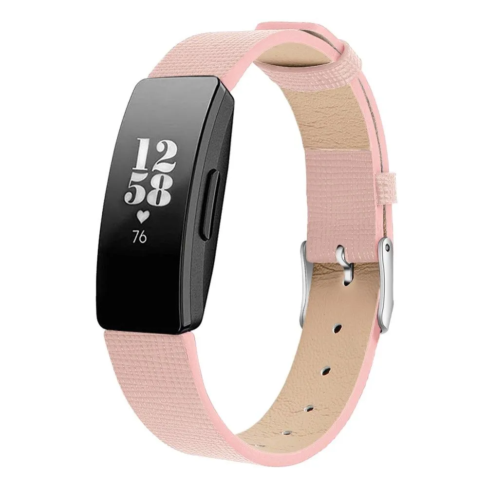 Fitbit Inspire / Inspire HR square pattern genuine leather watch strap - Pink / Size: S