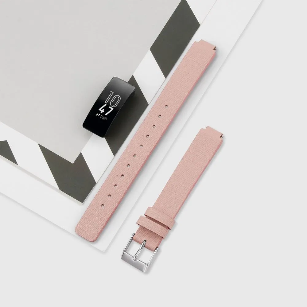 Fitbit Inspire / Inspire HR square pattern genuine leather watch strap - Pink / Size: S