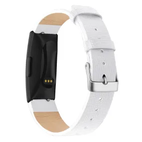 Fitbit Inspire / Inspire HR square pattern genuine leather watch strap - White / Size: L