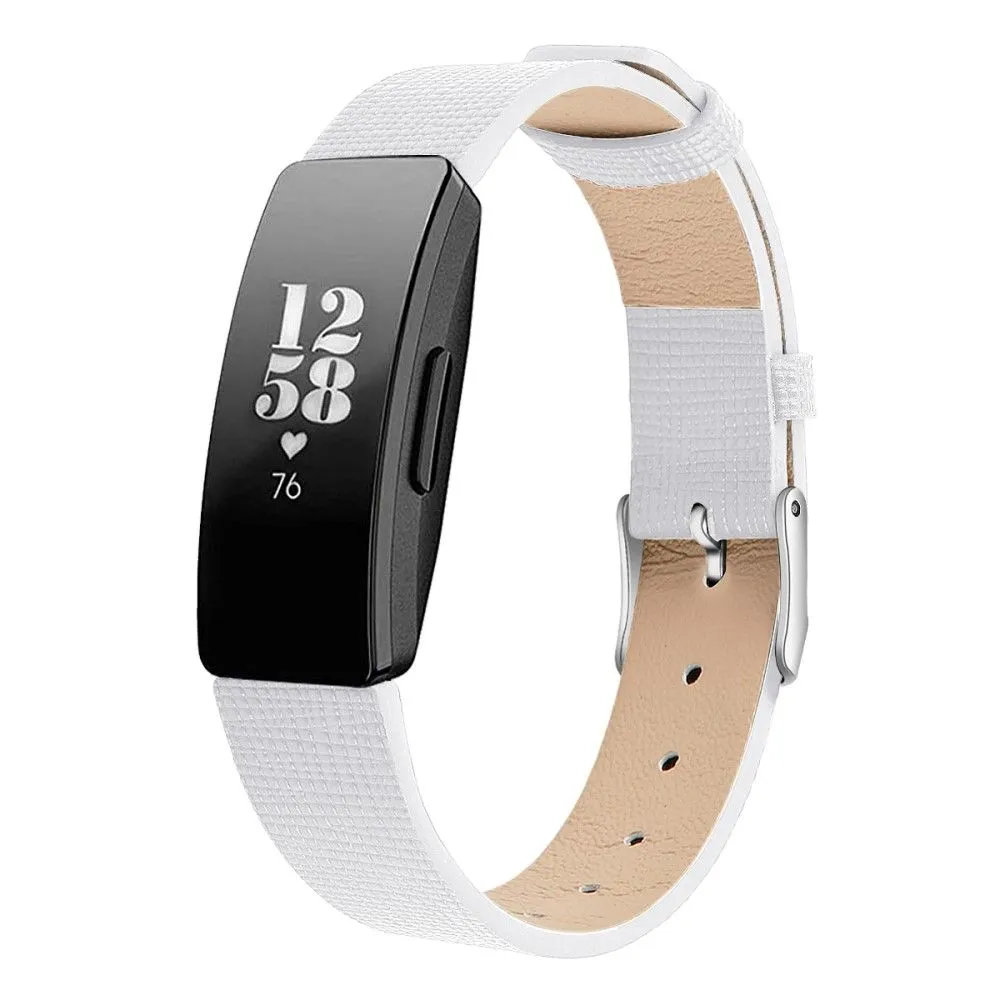 Fitbit Inspire / Inspire HR square pattern genuine leather watch strap - White / Size: L