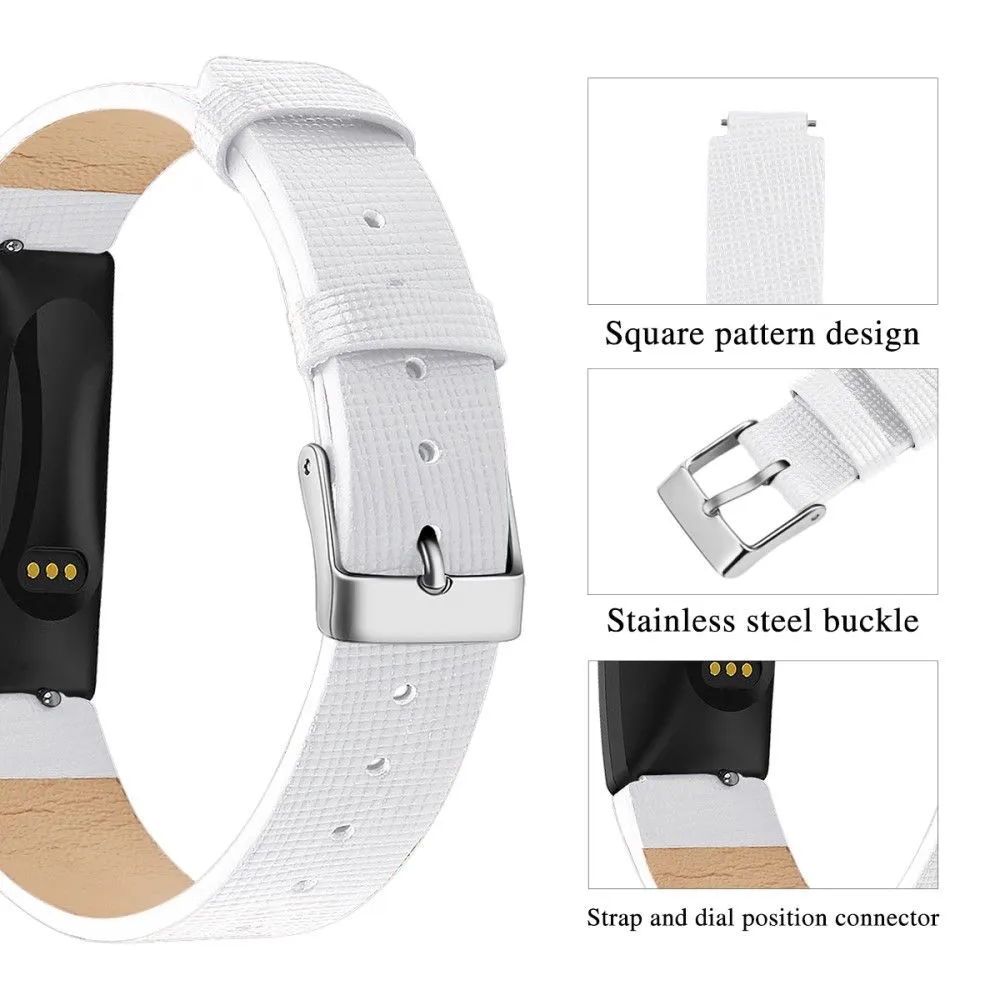 Fitbit Inspire / Inspire HR square pattern genuine leather watch strap - White / Size: L