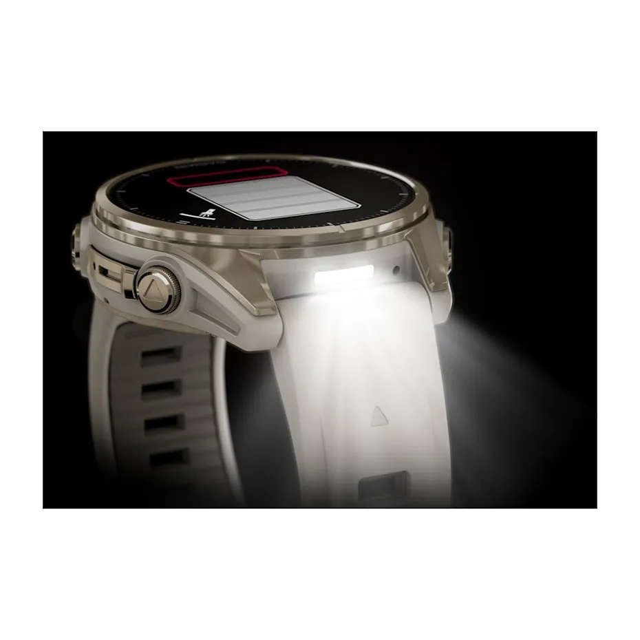 fēnix® 8 – 43 mm | AMOLED - Sapphire, Soft Gold with Fog Silicone Band