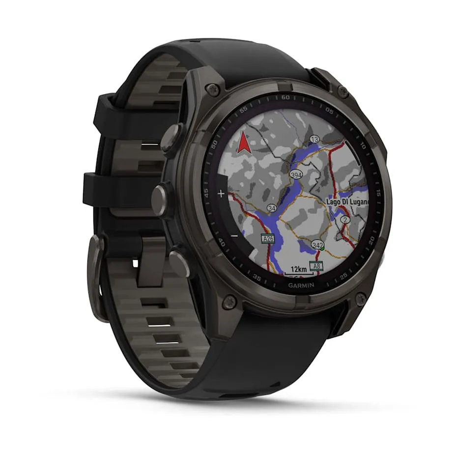 fēnix® 8 – 47 mm | Solar - Sapphire, Carbon Titanium with Black Silicone Band