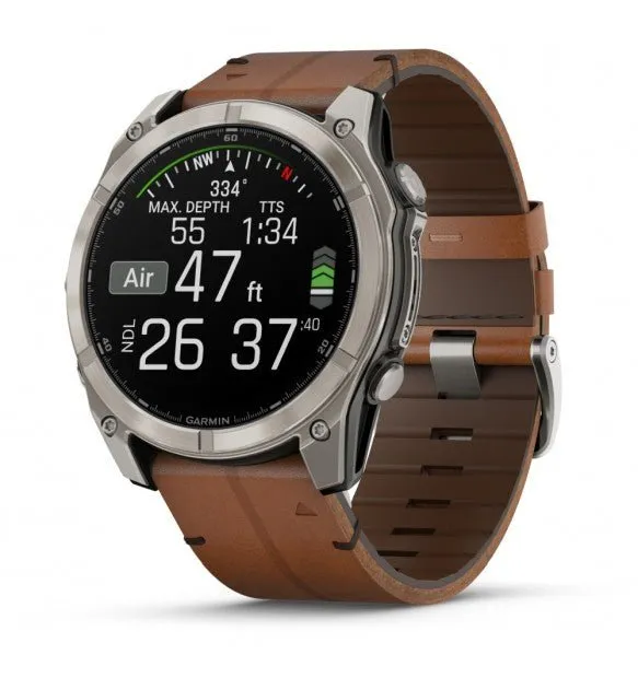 fēnix® 8 - 51 mm, AMOLED Sapphire, Titanio, Carbon Grey DLC & Chestnut (Pelle) - 010-02905-40