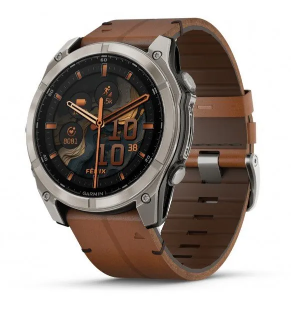 fēnix® 8 - 51 mm, AMOLED Sapphire, Titanio, Carbon Grey DLC & Chestnut (Pelle) - 010-02905-40