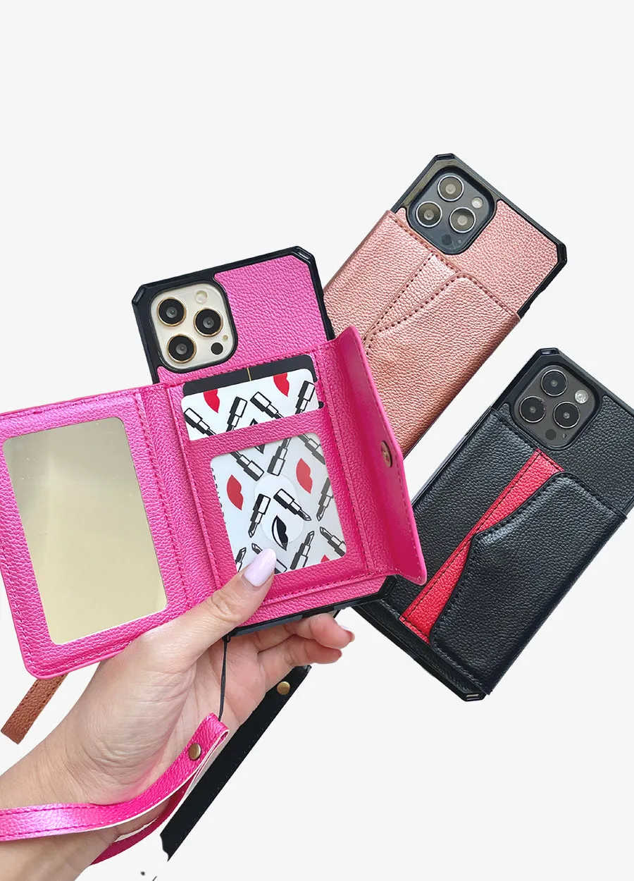 Folded Mirror Card Wallet Case in Pink