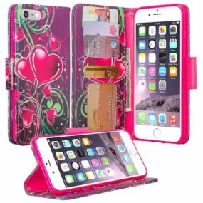 For Apple iPhone 8 Case,  Wrist Strap Pu Leather Magnetic Flip Fold[Kickstand] Wallet Case with ID & Card Slots for iPhone 8 - Heart Sensation