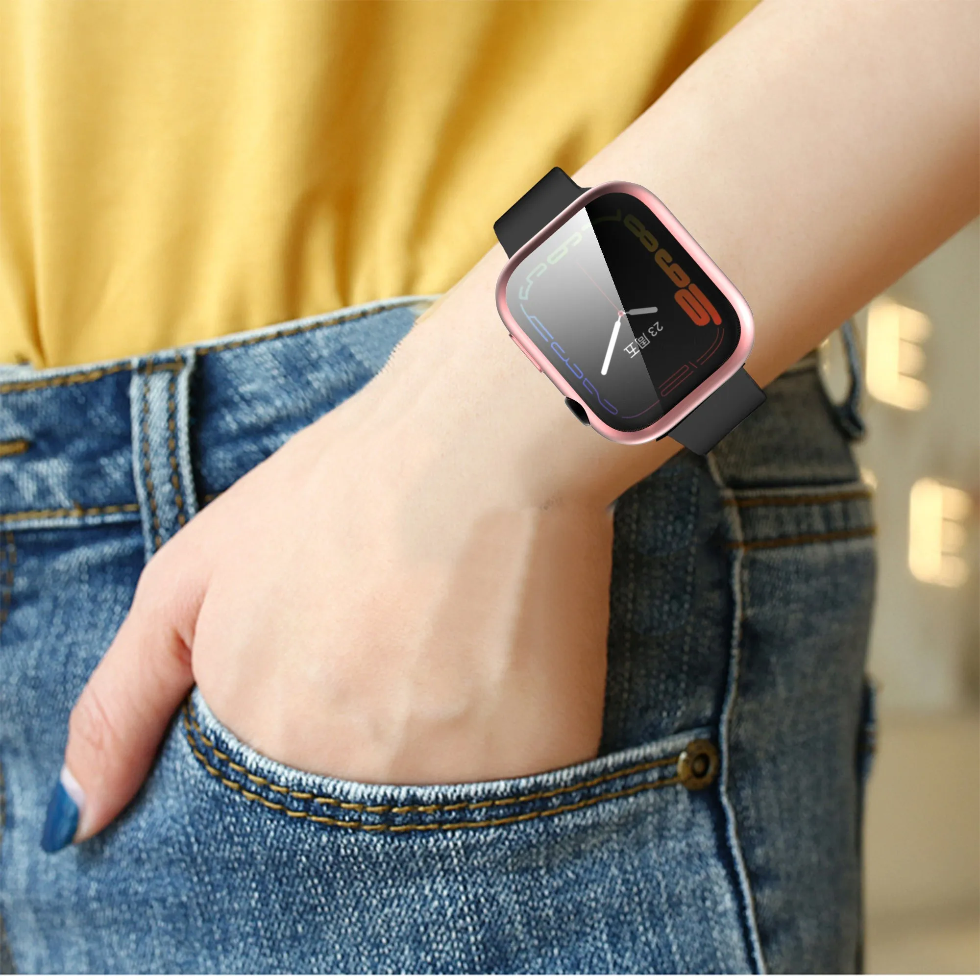 For Apple Watch iWatch Series 7 Full Soft Slim Case 45mm Cover Frame Protective TPU Soft - Pink