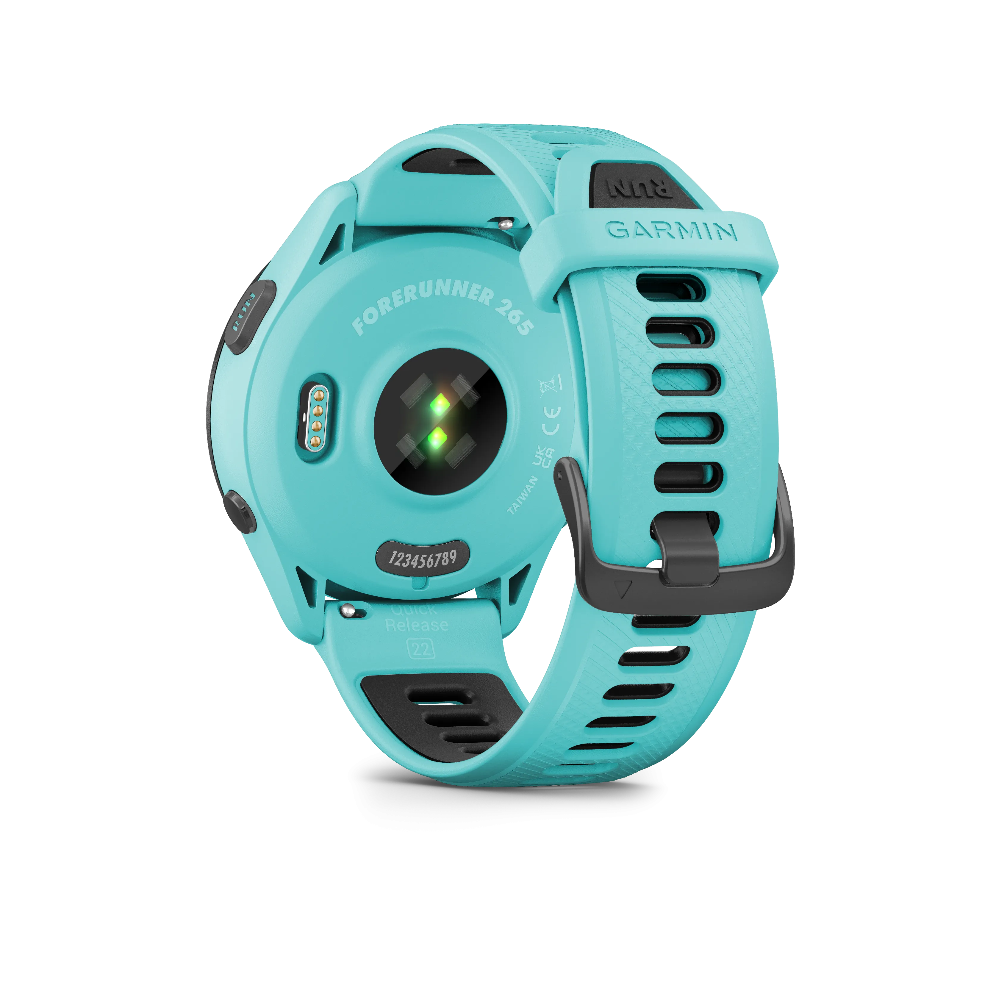 Forerunner® 265 (Black Bezel with Aqua Case and Aqua/Black Silicone Band)