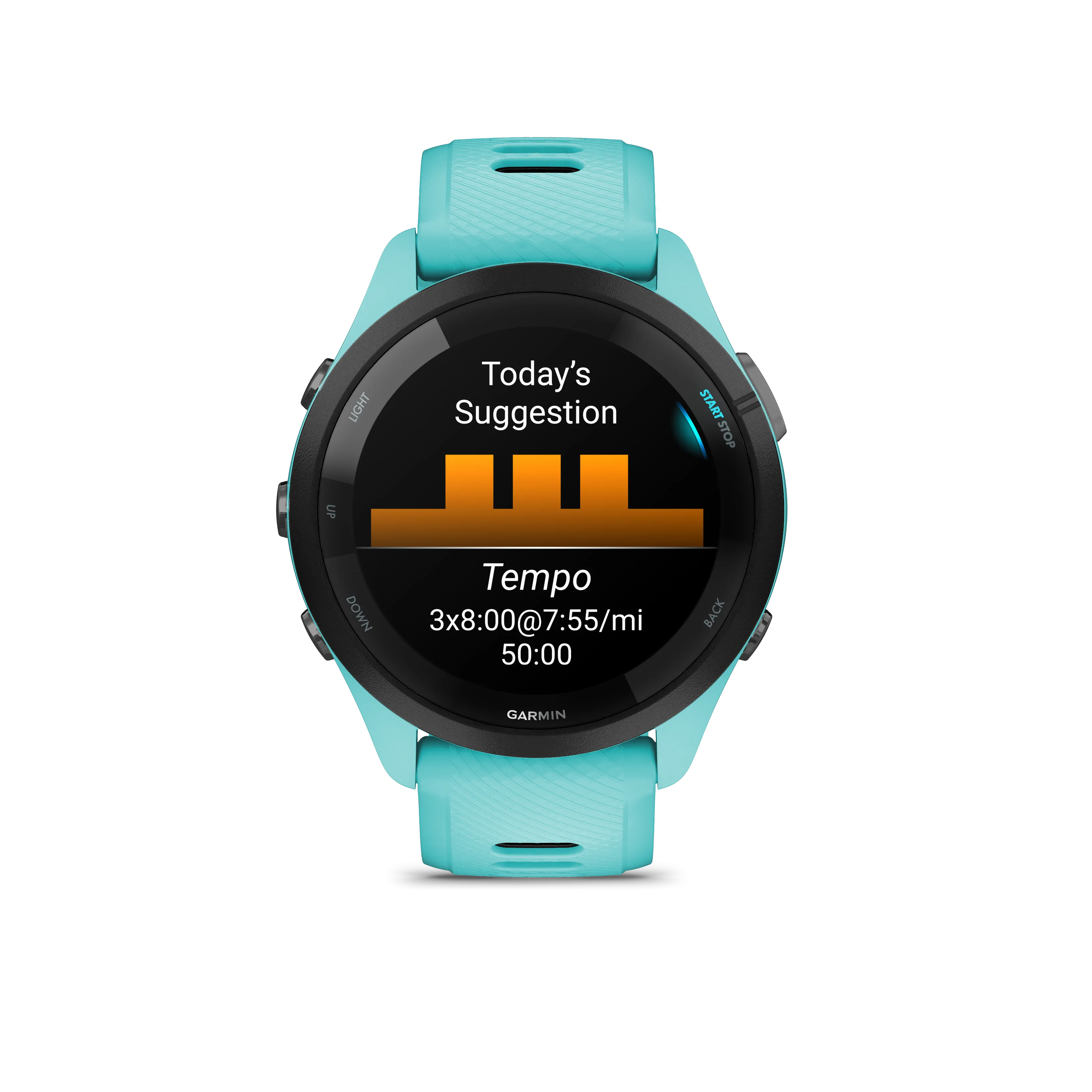 Forerunner® 265 (Black Bezel with Aqua Case and Aqua/Black Silicone Band)