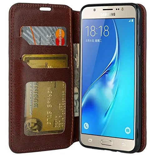 Galaxy J7 2016 Case, Magnetic Fold[Kickstand] Pu Leather Wallet Case with ID & Credit Card Slot for Samsung Galaxy J7 2016 / J710 - Brown