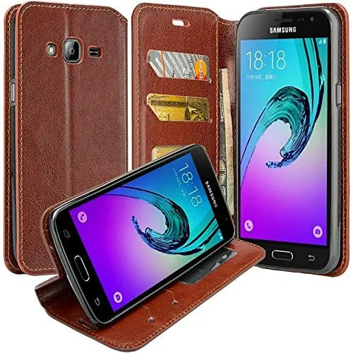 Galaxy J7 2016 Case, Magnetic Fold[Kickstand] Pu Leather Wallet Case with ID & Credit Card Slot for Samsung Galaxy J7 2016 / J710 - Brown