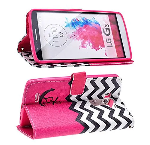 Galaxy Note 4 Case, Wrist Strap Magnetic Flip Fold[Kickstand] Pu Leather Wallet Case with ID & Credit Card Slots for Samsung Galaxy Note 4 - Hot Pink Anchor