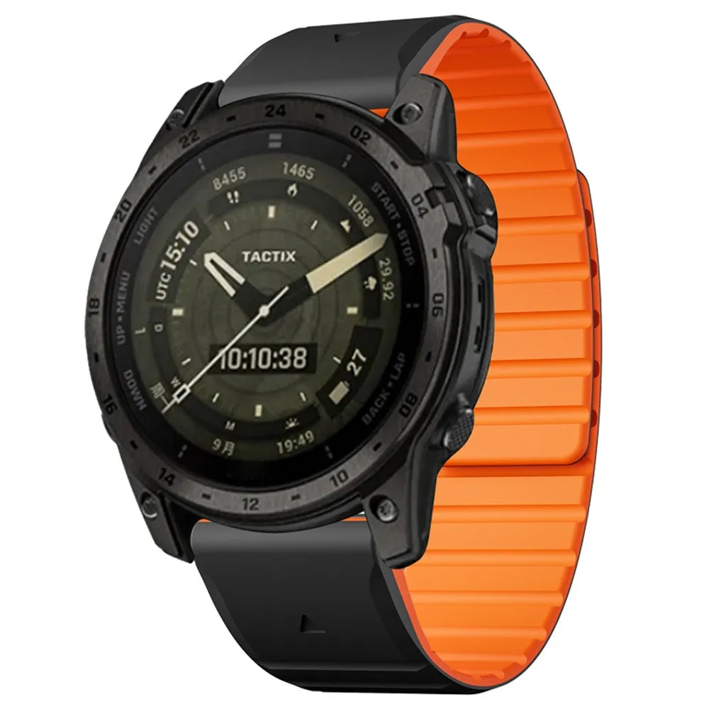 Garmin Fenix 6 Pro and Saphire Magnetic Silicone Dual Color Bracelet with 22mm quick release (joint circumference: 170-230mm) - Black / Orange