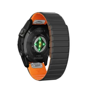 Garmin Fenix 6 Pro and Saphire Magnetic Silicone Dual Color Bracelet with 22mm quick release (joint circumference: 170-230mm) - Black / Orange