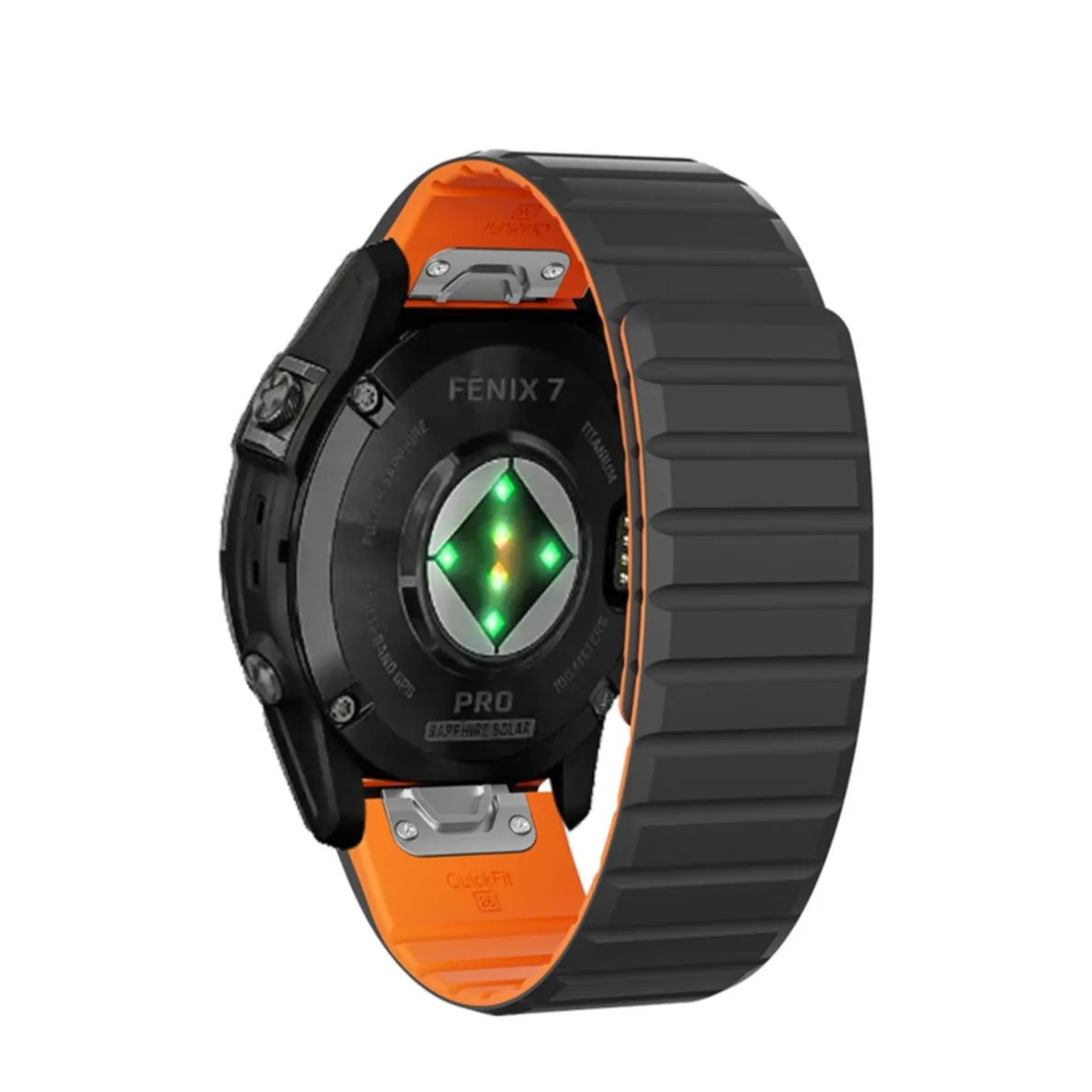 Garmin Fenix 6 Pro and Saphire Magnetic Silicone Dual Color Bracelet with 22mm quick release (joint circumference: 170-230mm) - Black / Orange