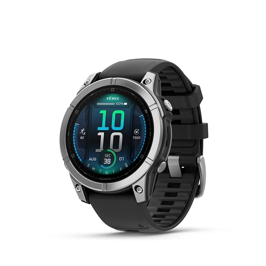 Garmin fenix E AMOLED 47mm Watch Watch Color: Stainless Wristband: Black - Silicone